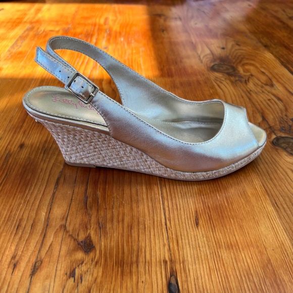Lilly Pulitzer Gigi Wedge Sandals Women's Gold Metallic Size‎ 8 EUC - Picture 11 of 15